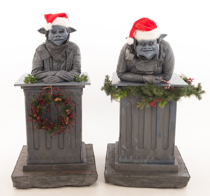 Close Up The Gargoyles Christmas Walkabout Statues The Legendary Stilt Company 2